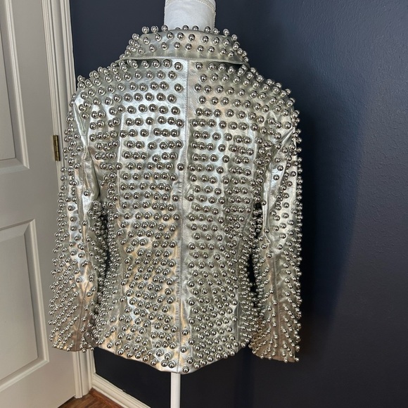 Studded Silver Leather Jacket - Picture 10 of 14
